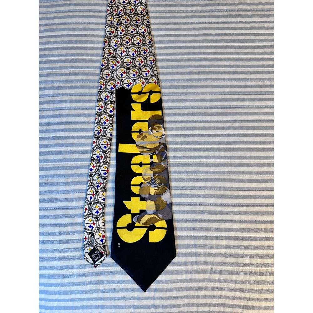 Vintage Team NFL Pittsburgh Steelers Silk Tie Three Rivers Stadium Black Yellow‎